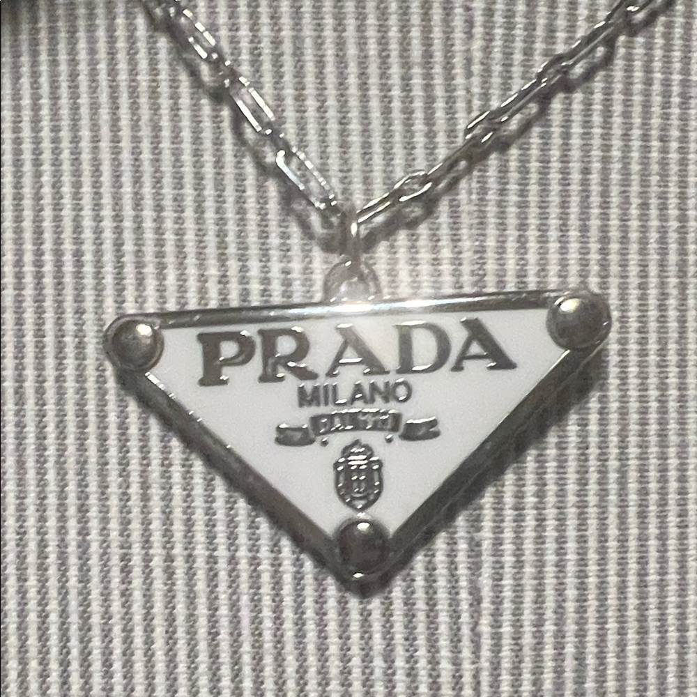 Upcycled Authentic Prada Silver Triangle Pendant … - image 1